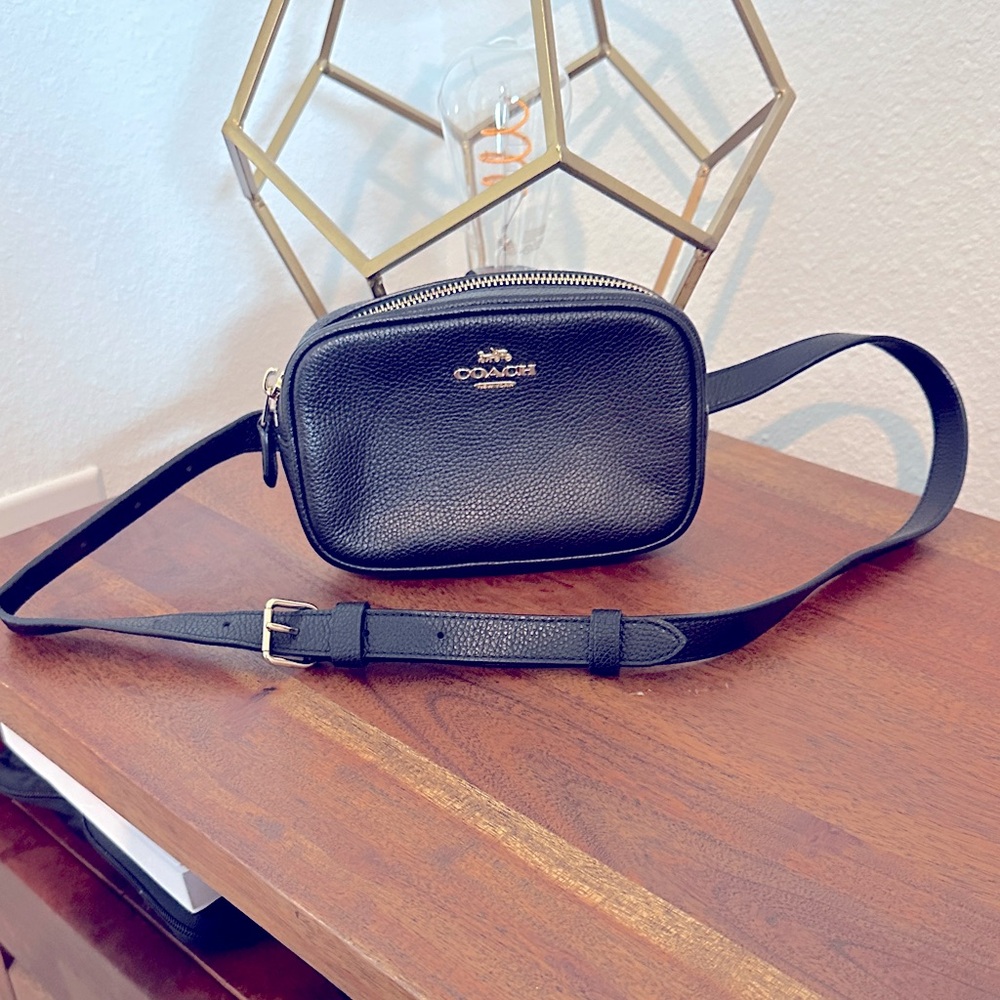 Coach Black Pebbled Leather Belt Bag